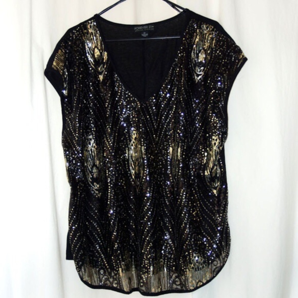 Forever 21+ trendy peacock sequin top - Picture 4 of 6